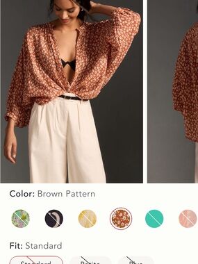 Pilcro Rust Brown Floral Button-Up Sidney Batwing Blouse